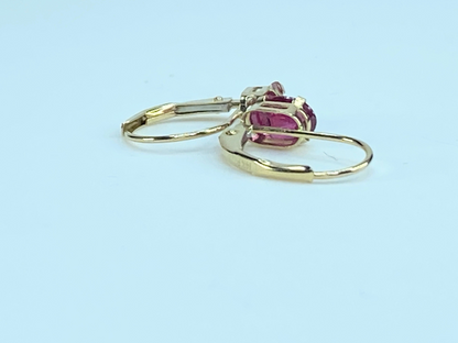 14K yellow gold 1.25ctw Oval cut faceted ruby lever back earrings