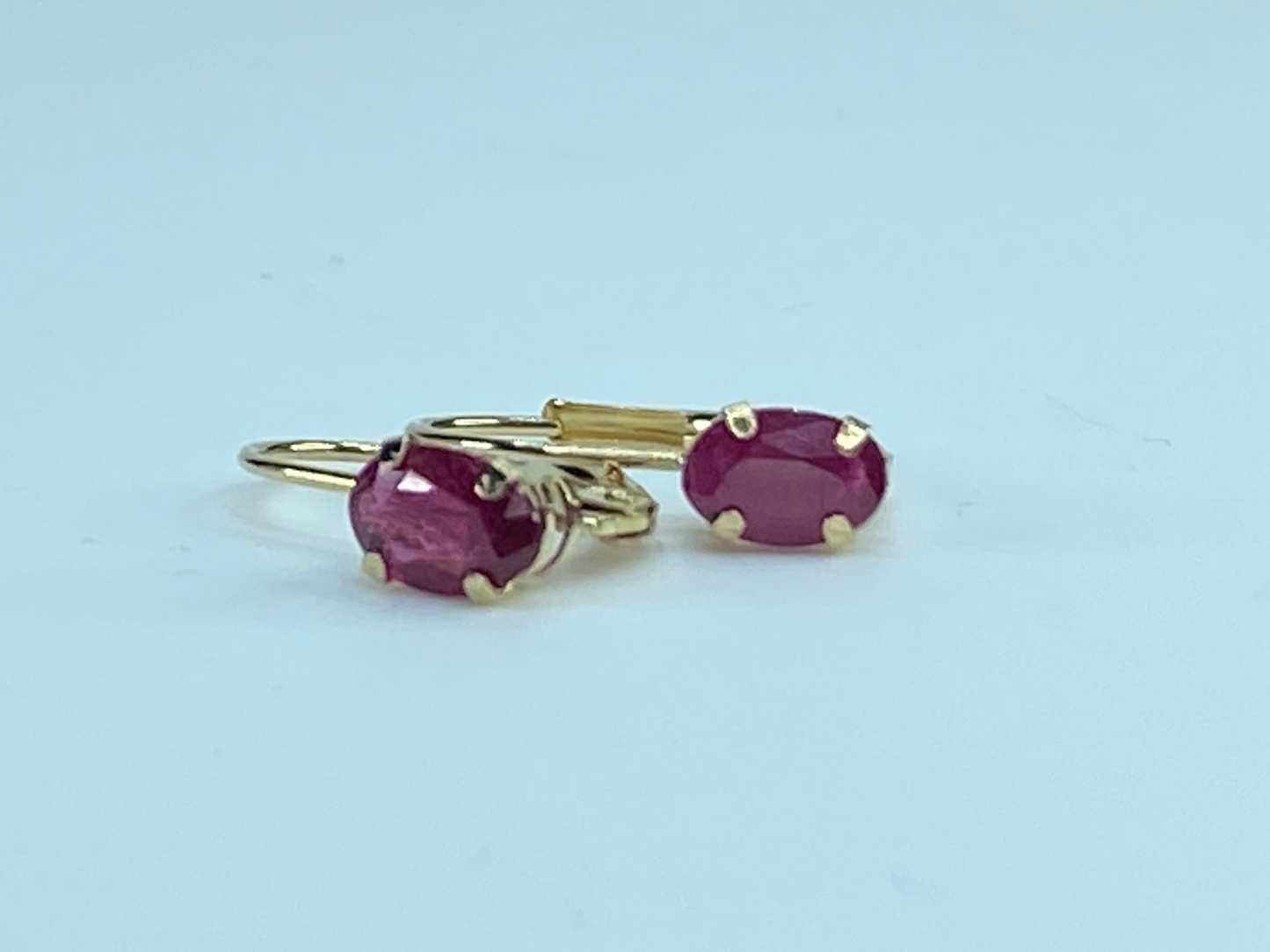 14K yellow gold 1.25ctw Oval cut faceted ruby lever back earrings