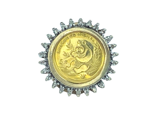 1991 $5.00 1/20 oz Panda 999.0 gold coin 0.18ct diamond 14K ring