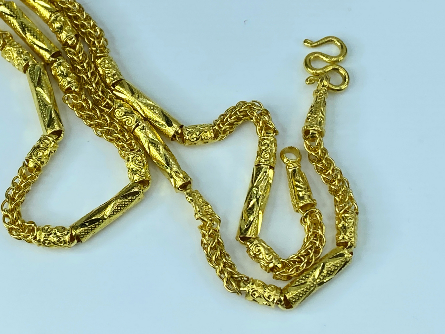 21K yellow gold Men's heavy tubular weaving link necklace 24" 30.2g JR195