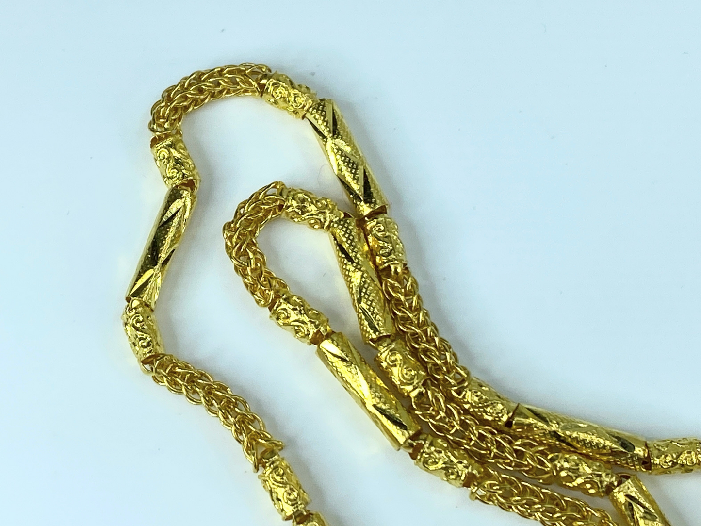 21K yellow gold Men's heavy tubular weaving link necklace 24" 30.2g JR195