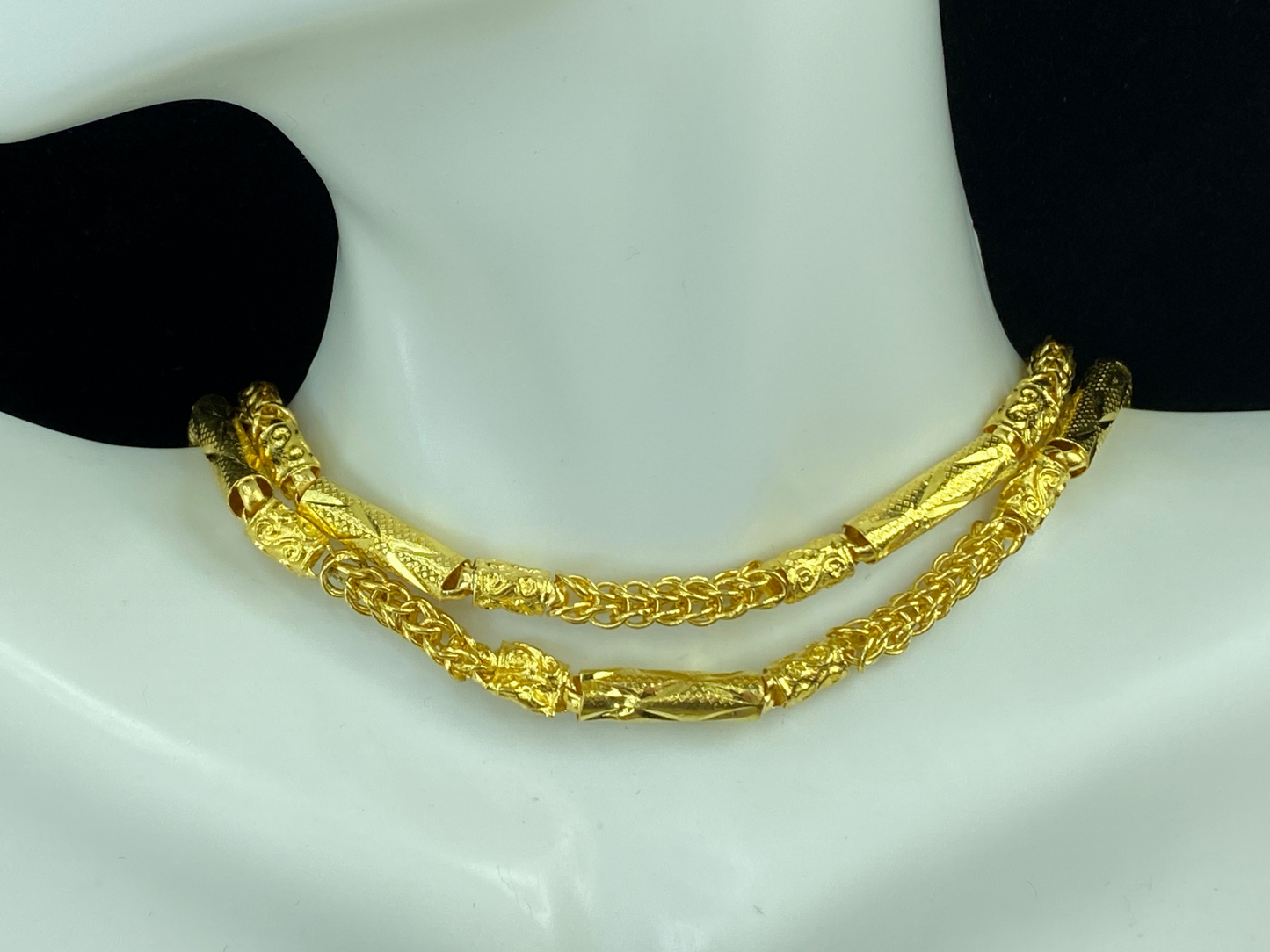 21K yellow gold Men's heavy tubular weaving link necklace 24" 30.2g