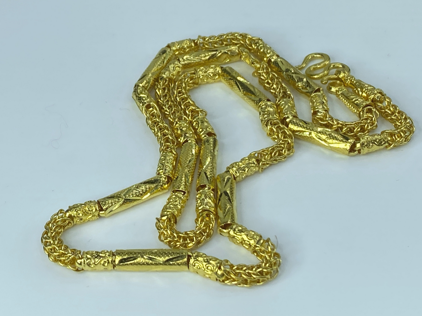 21K yellow gold Men's heavy tubular weaving link necklace 24" 30.2g