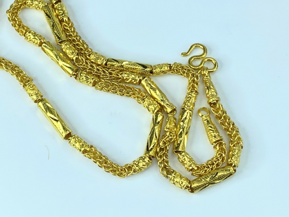 21K yellow gold Men's heavy tubular weaving link necklace 24" 30.2g