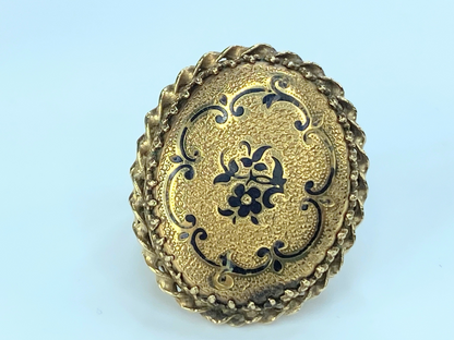 Antique Taille d'Épargne Enamel Button-Style Ring 14k Gold JR8986