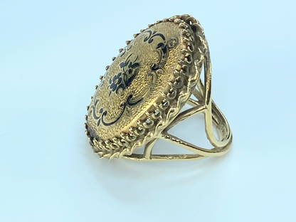 Antique Taille d'Épargne Enamel Button-Style Ring 14k Gold JR8986