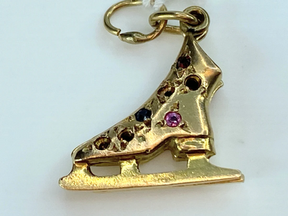 14k gold Roller Skate multiple gemstone charm 14K JR9094