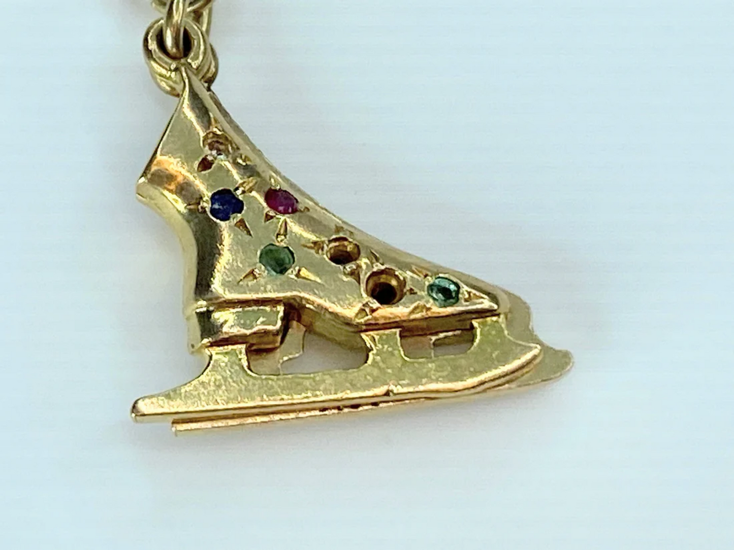 14k gold Roller Skate multiple gemstone charm 14K JR9094