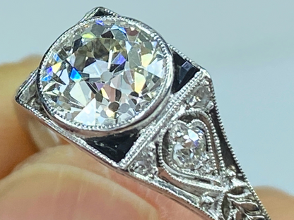 Appraised $14,995 Platinum 1.53ct Euro cut Diamond w/1.25ct ctn ring