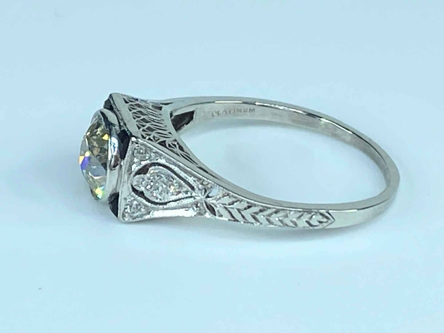 Appraised $14,995 Platinum 1.53ct Euro cut Diamond w/1.25ct ctn ring