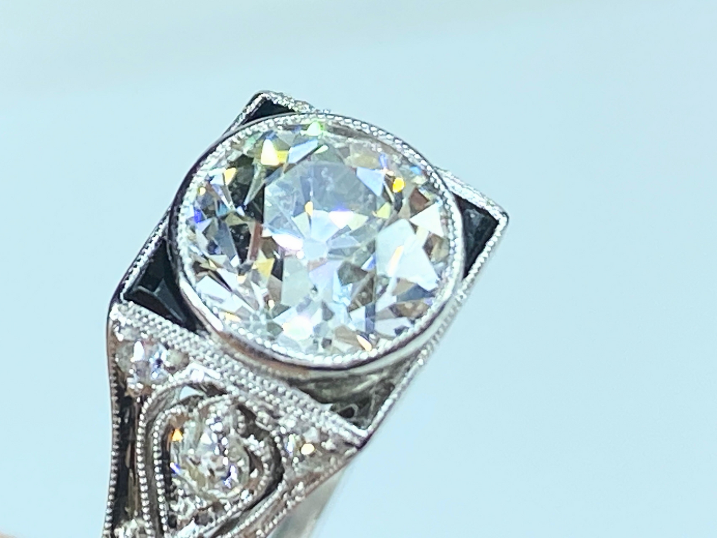 Appraised $14,995 Platinum 1.53ct Euro cut Diamond w/1.25ct ctn ring