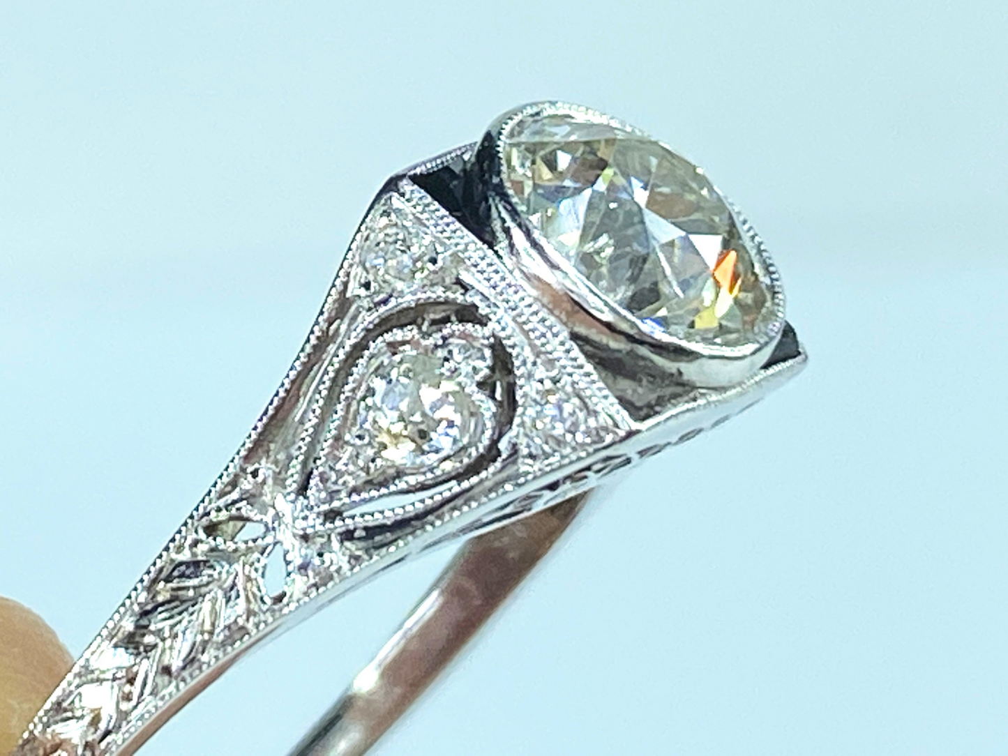 Appraised $14,995 Platinum 1.53ct Euro cut Diamond w/1.25ct ctn ring