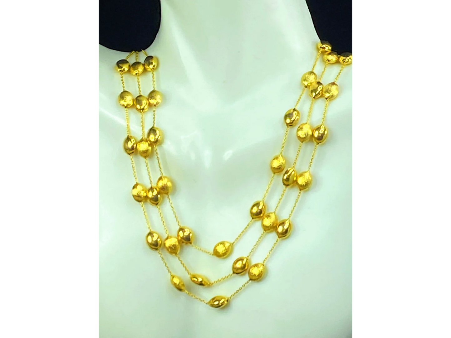 14K gold multi-strands Confetti polish Satin oval station beads necklace