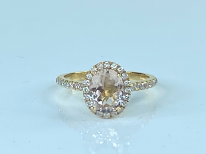 18K Rose gold 1.2ct Morganite 0.55ct G/VS2 diamond halo ring 3.8g s8