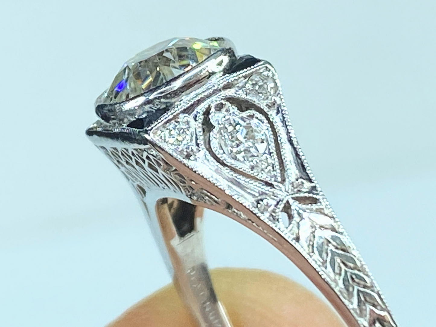 Appraised $14,995 Platinum 1.53ct Euro cut Diamond w/1.25ct ctn ring