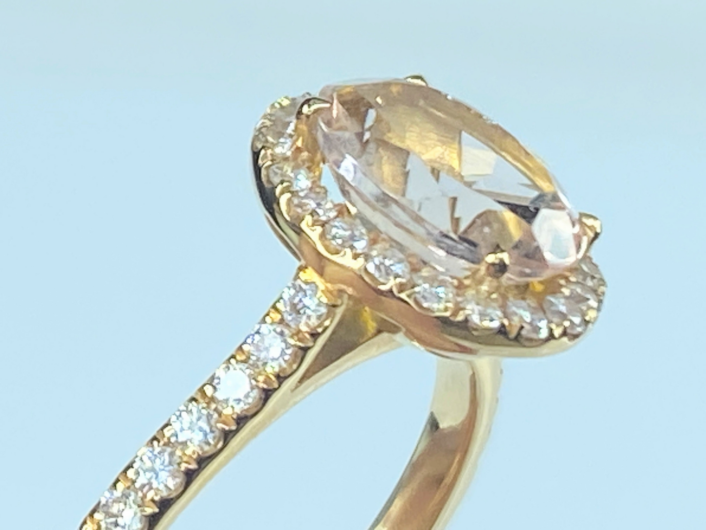 18K Rose gold 1.2ct Morganite 0.55ct G/VS2 diamond halo ring 3.8g s8