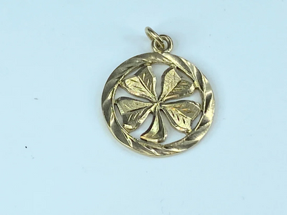 14K gold textured Shamrock Clover pinwheel pendant