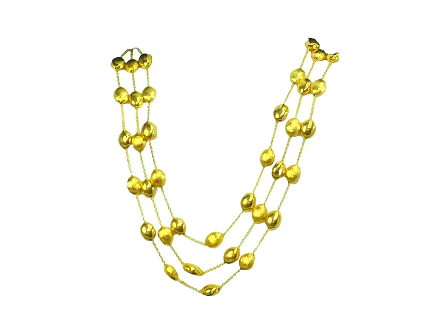 14K gold multi-strands Confetti polish Satin oval station beads necklace