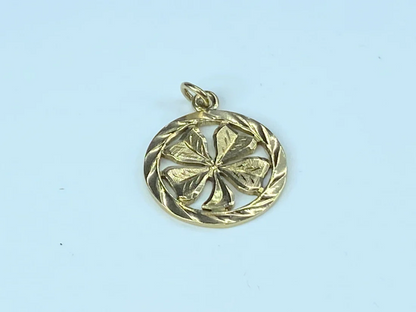 14K gold textured Shamrock Clover pinwheel pendant