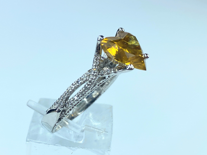 Appraised $23,995 GIA 18K gold 3.37ct Fancy Orange Yellow Heart cut Diamond ring