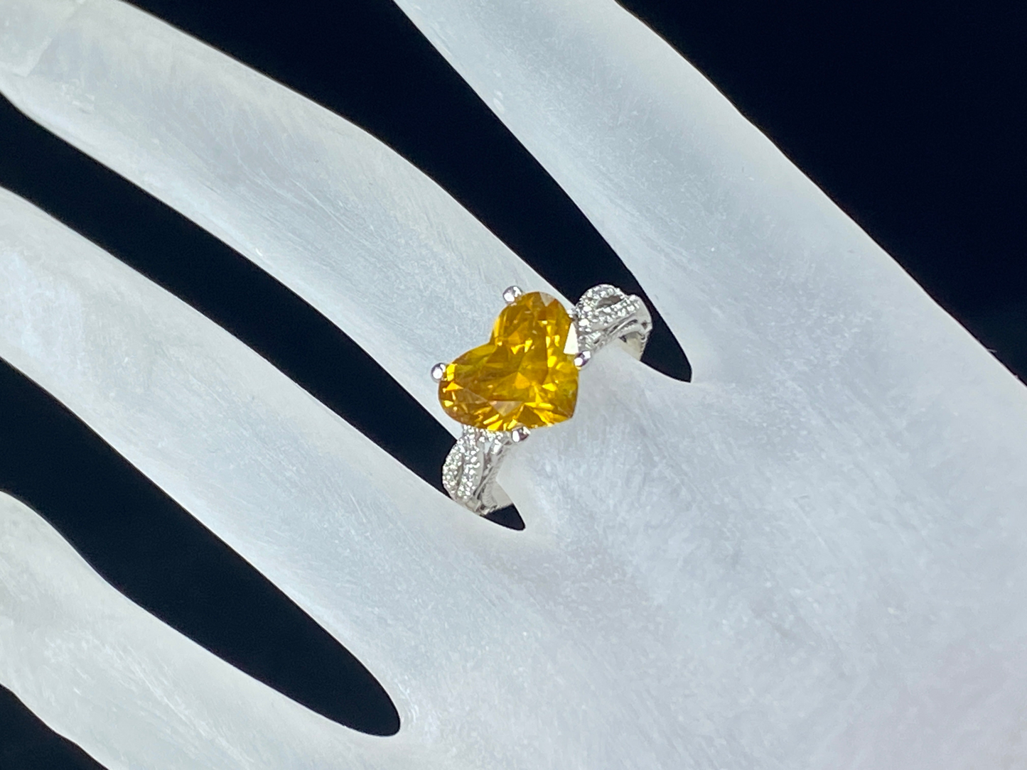 Appraised $23,995 GIA 18K gold 3.37ct Fancy Orange Yellow Heart cut Diamond ring