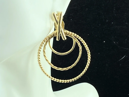 14K gold versatile triple hoops "X" dangle earring JR8996