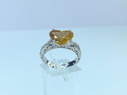 Appraised $23,995 GIA 18K gold 3.37ct Fancy Orange Yellow Heart cut Diamond ring