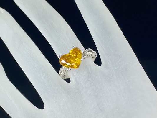 Appraised $23,995 GIA 18K gold 3.37ct Fancy Orange Yellow Heart cut Diamond ring