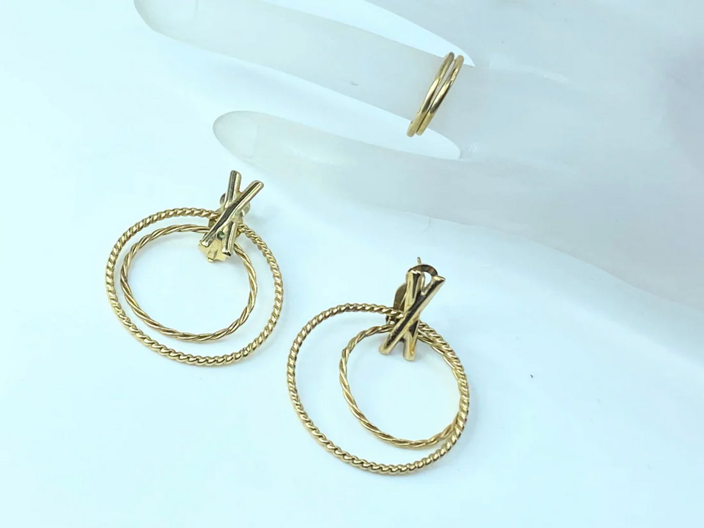 14K gold versatile triple hoops "X" dangle earring JR8996