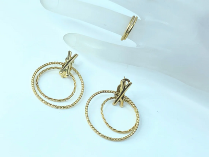 14K gold versatile triple hoops "X" dangle earring JR8996