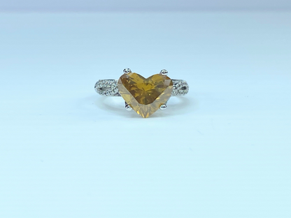 Appraised $23,995 GIA 18K gold 3.37ct Fancy Orange Yellow Heart cut Diamond ring