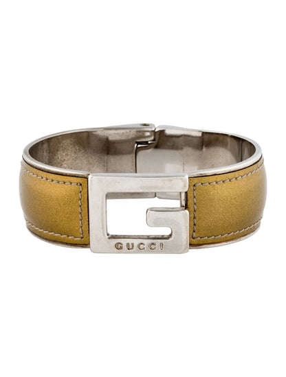 Vintage Gucci Silver Tone Leather Horsebit Buckle Bracelet 7" GS806