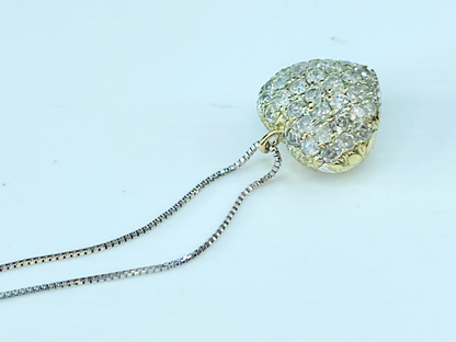 18K Diamond Pave Puff Heart Pendant White Gold box chain necklace 17.5"