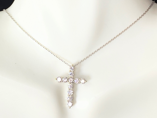 1.0ct Diamond Cross 18K white gold necklace 2.8g 15.75" JR8465