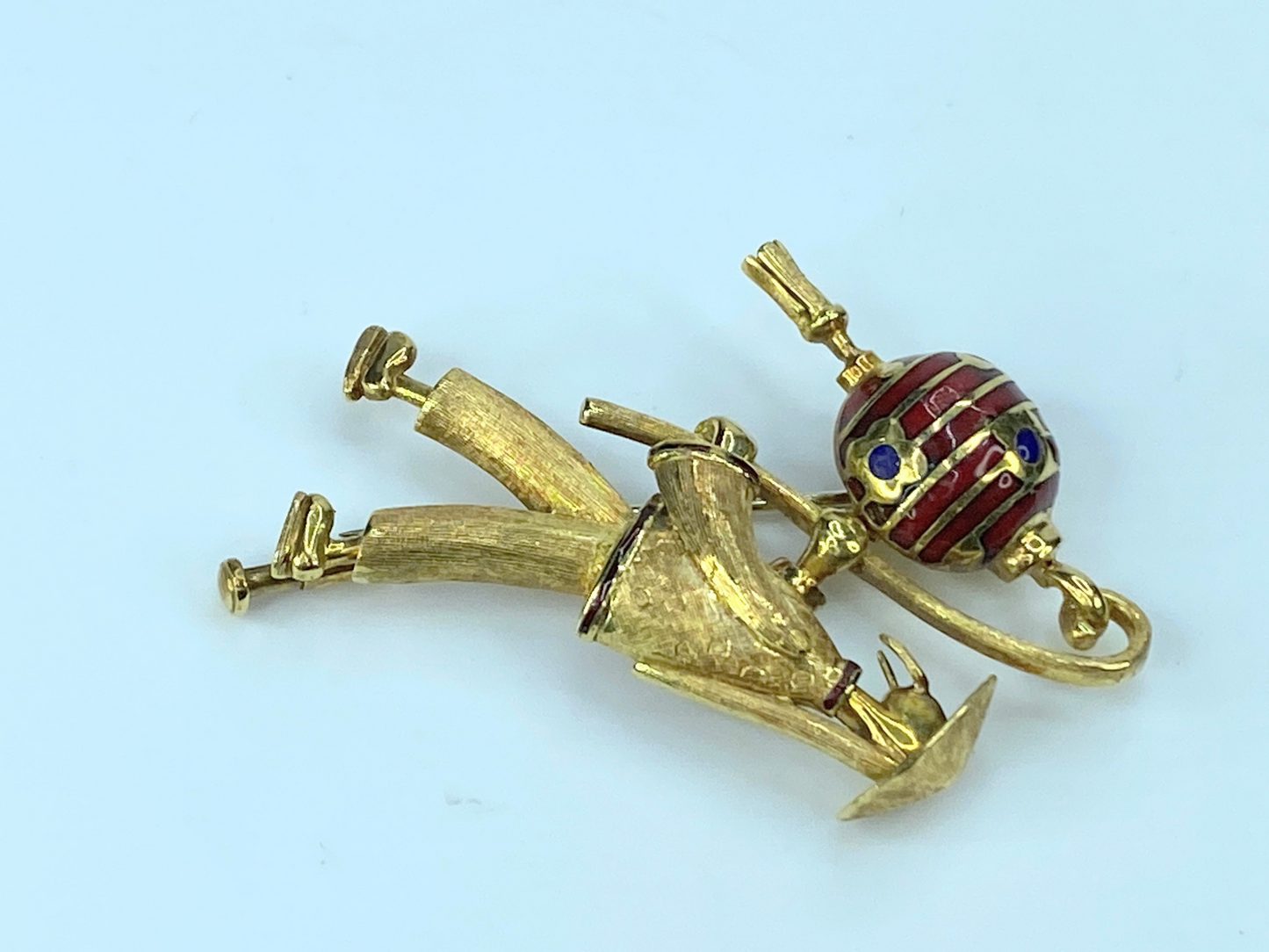 "Raised the Red Lantern" Asian motif enamel in 18K gold brooch