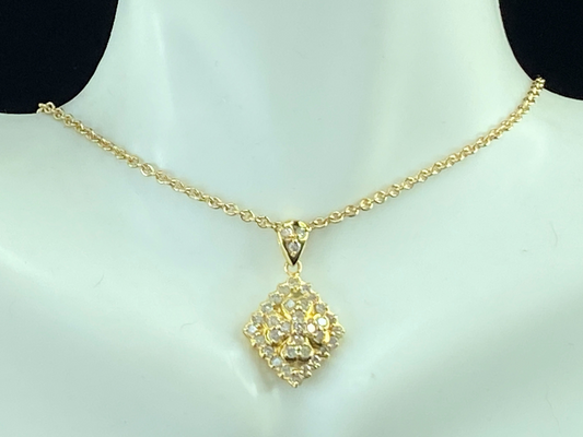 1.0ct round Diamond 18K pendant in 14K necklace