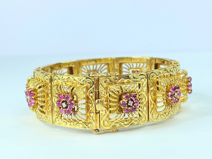 1.25ctw Ruby, 0.20ctw Diamond and 18K Yellow Gold Bracelet