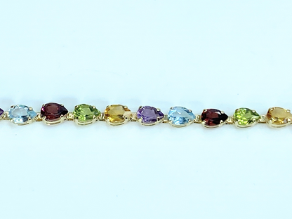 10.74ct Marquise cut Rainbow gemstone Tennis bracelet in 14K