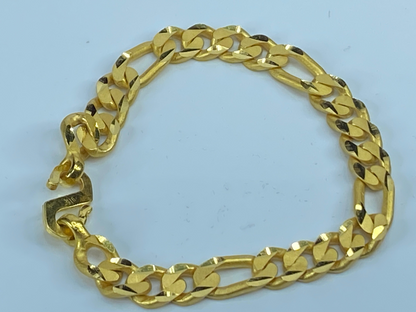 22K yellow gold 8.0mm Figaro Satin & Polish finish heavy bracelet 40.2g 8"