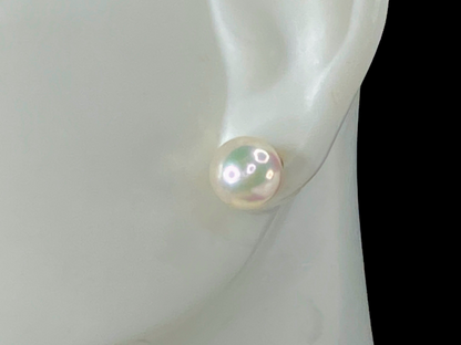 18K gold 750 7.7mm Akoya Cultured Pearl pinkish grey color stud earrings