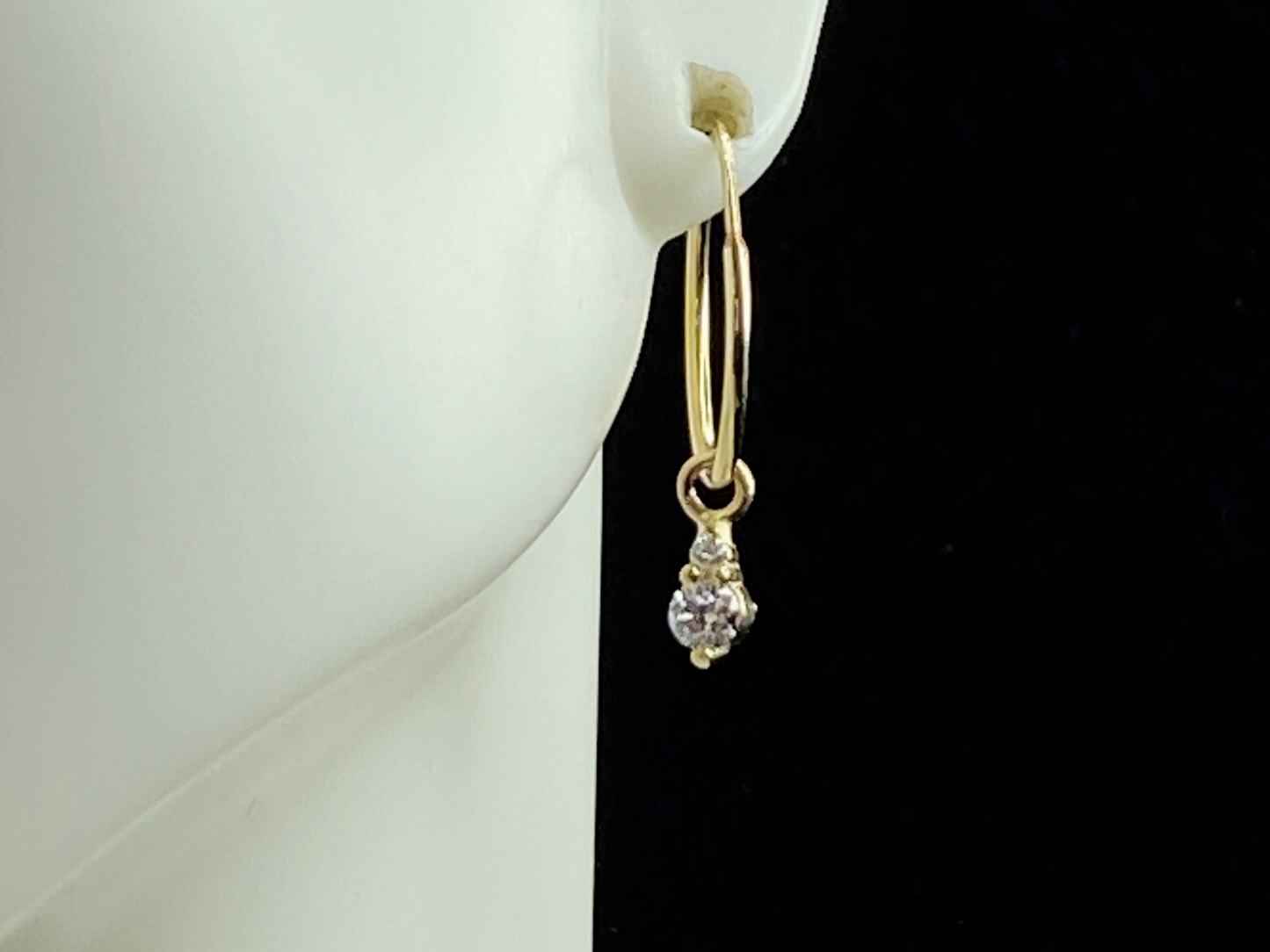 14 carat 0.25ct G/VS2 Pear shaped dangle detachable Hoop earrings 1.0"