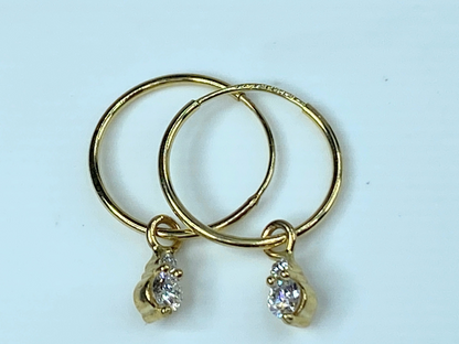 14 carat 0.25ct G/VS2 Pear shaped dangle detachable Hoop earrings 1.0"