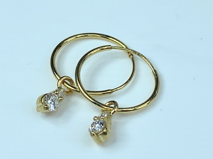 14 carat 0.25ct G/VS2 Pear shaped dangle detachable Hoop earrings 1.0"