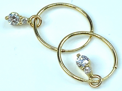 14 carat 0.25ct G/VS2 Pear shaped dangle detachable Hoop earrings 1.0"