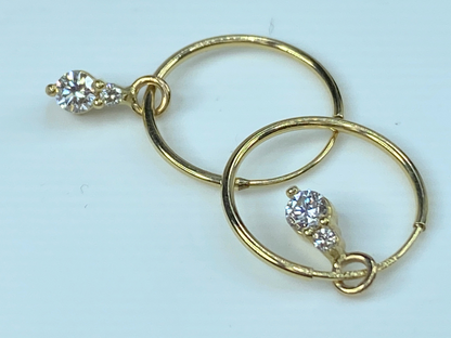 14 carat 0.25ct G/VS2 Pear shaped dangle detachable Hoop earrings 1.0"