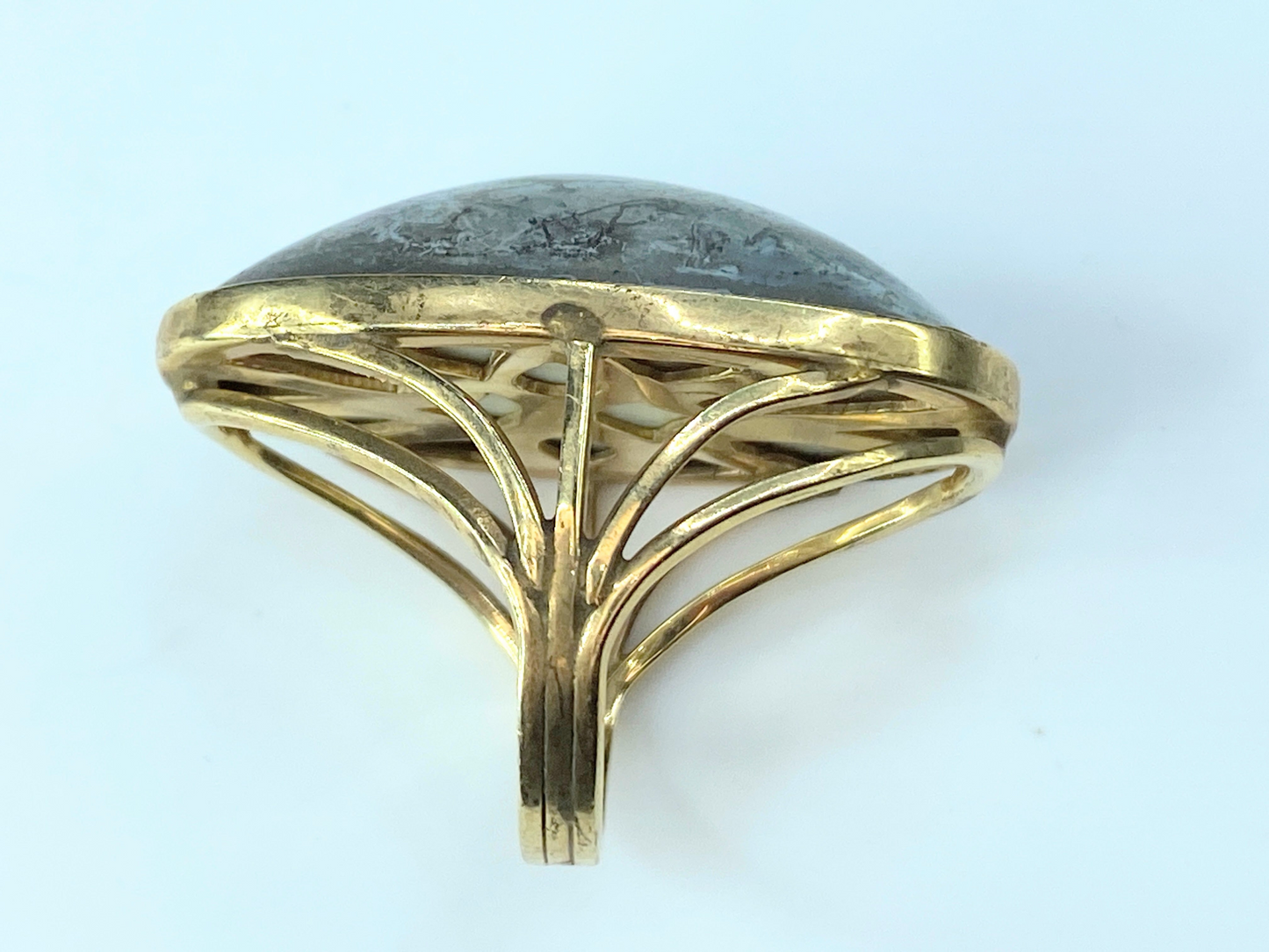 14 karat gold huge oval Dome MOP Split shanks ring