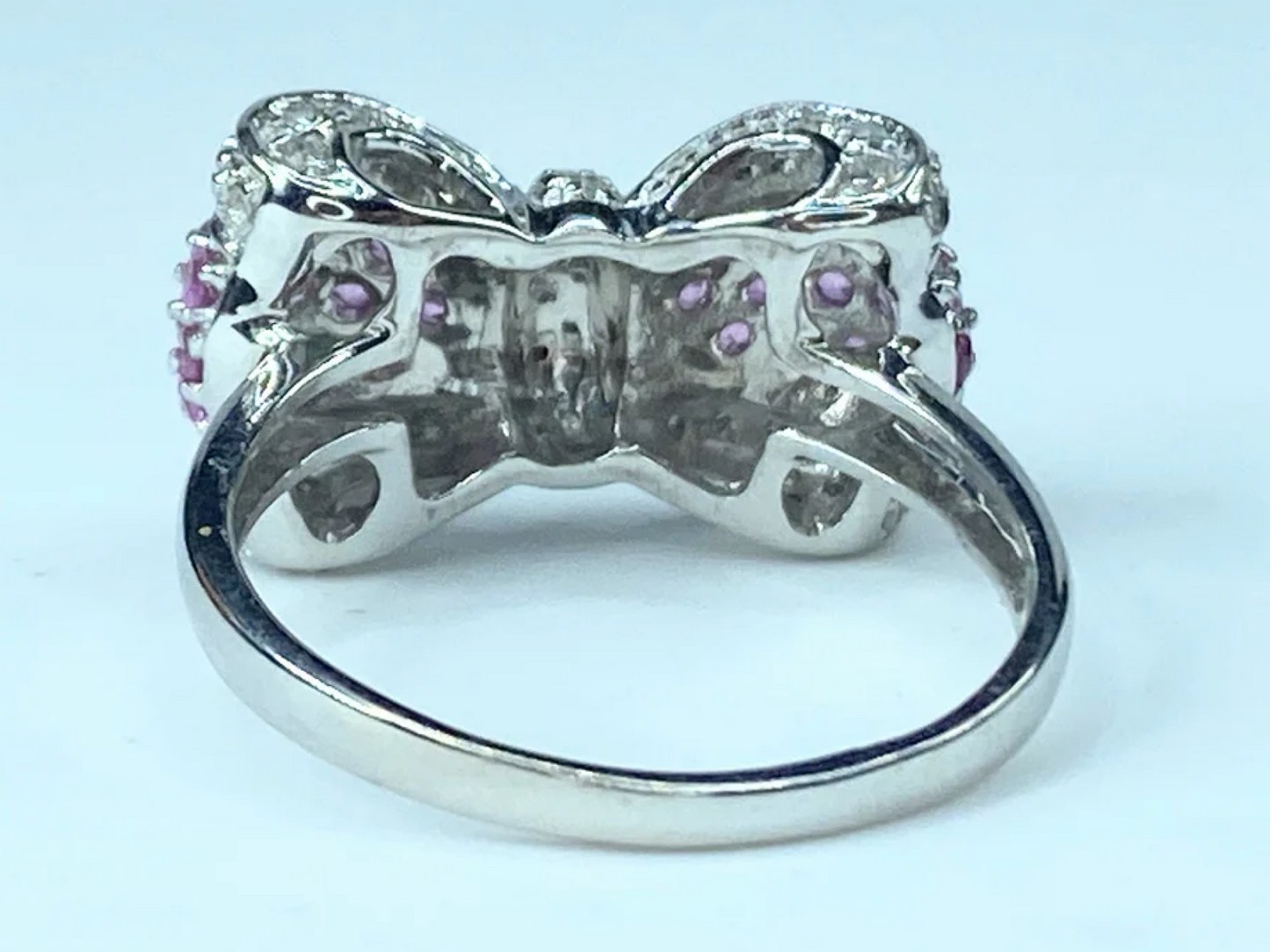 14 karat Pink Sapphire Diamond Bow ring 4.7g s8.25 JR8848