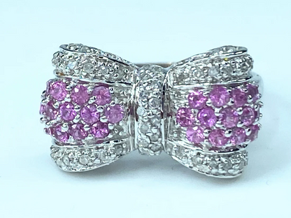 14 karat Pink Sapphire Diamond Bow ring 4.7g s8.25 JR8848