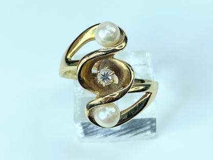 14K Diamond cultured Pearl statement ring 5.4g s9.5 JR8869