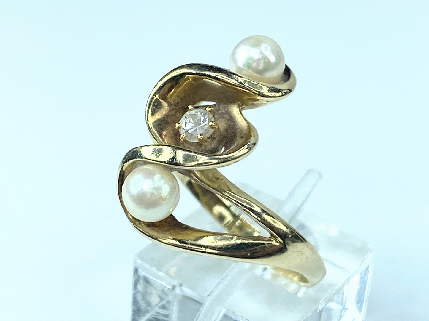 14K Diamond cultured Pearl statement ring 5.4g s9.5 JR8869